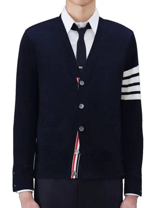 Men's Sustainable Classic Diagonal Wool Cardigan Navy - THOM BROWNE - BALAAN 2