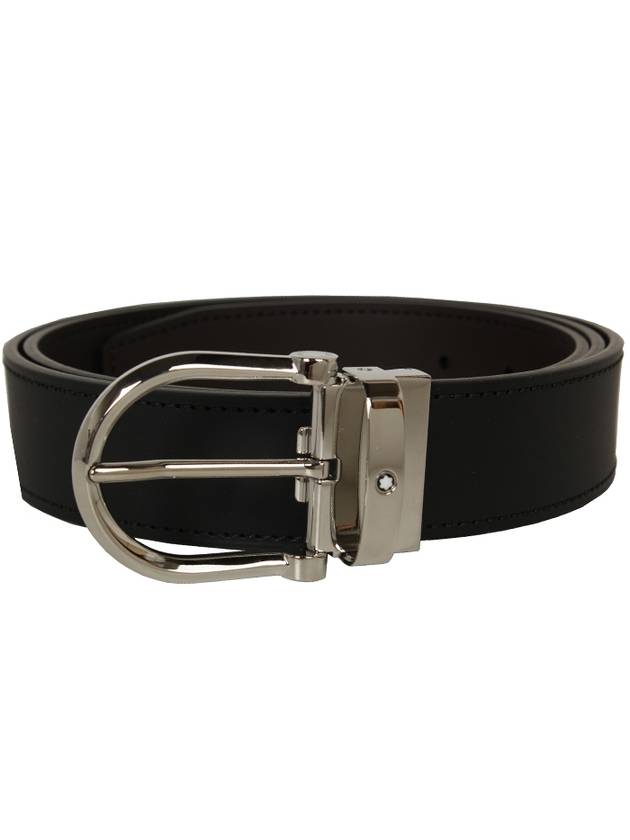 Horseshoe Buckle Reversible Leather Belt Black Brown - MONTBLANC - BALAAN 7