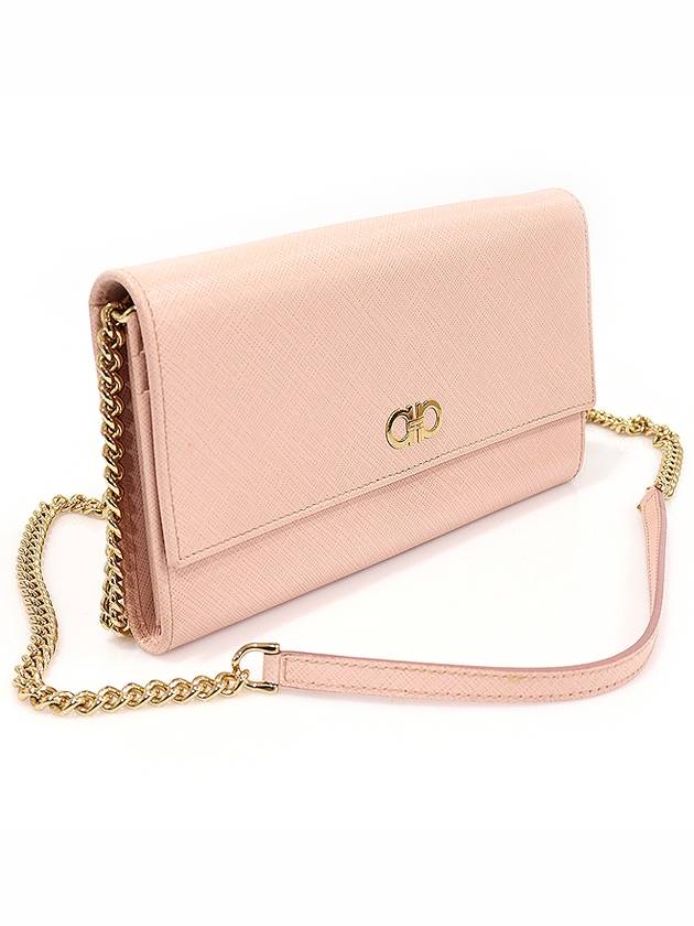 22 C506 Pink Saffiano Leather Gold Plated Double Gancini Flap WOC Chain Cross Bag - SALVATORE FERRAGAMO - BALAAN 3