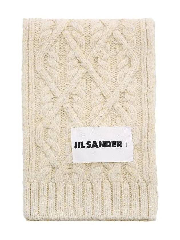 Logo Patch Cable Knit Merino Wool Scarf Milk - JIL SANDER - BALAAN 2