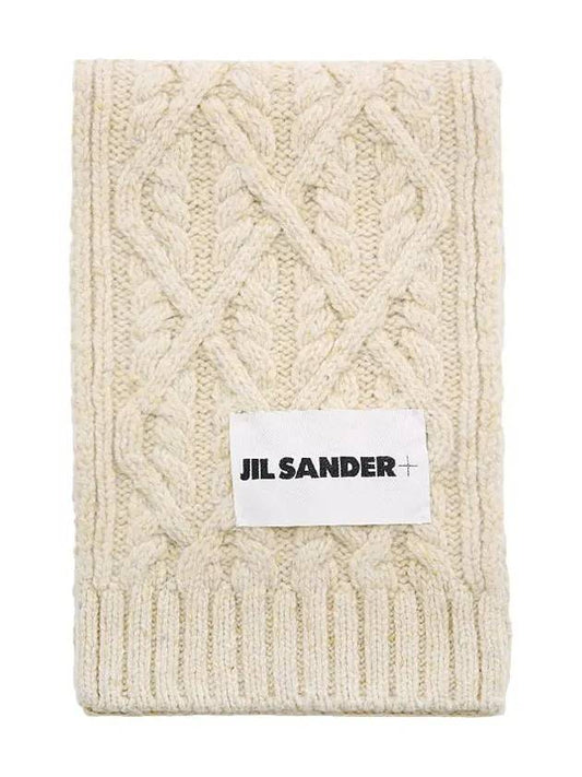 Logo Patch Cable Knit Merino Wool Scarf Milk - JIL SANDER - BALAAN 2