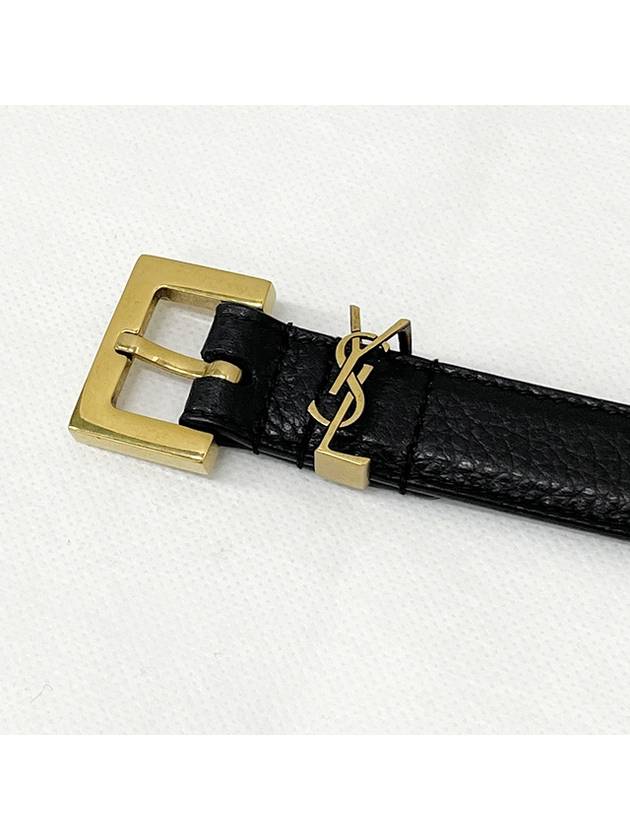 Grain Leather Monogram Buckle Belt Black - SAINT LAURENT - BALAAN 8