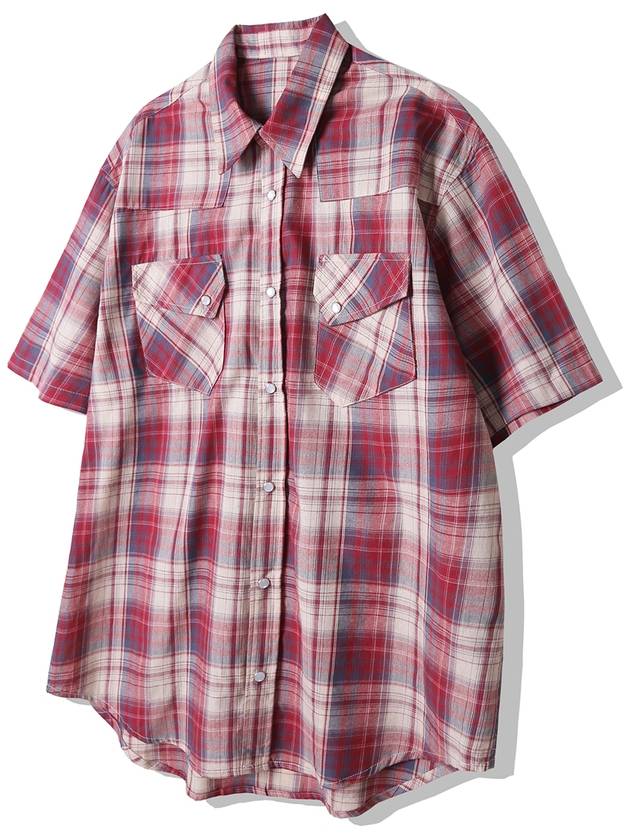 RTR Plaid Western Short Sleeve Shirt Red - KND - BALAAN 5