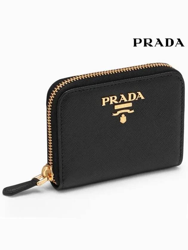 Metal Logo Saffiano Coin Card Wallet Black - PRADA - BALAAN 3