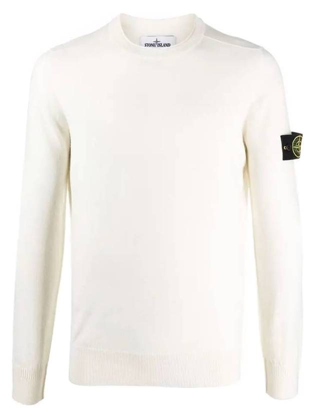 Waffen Patch Crew Neck Wool Knit Top Ivory - STONE ISLAND - BALAAN 1