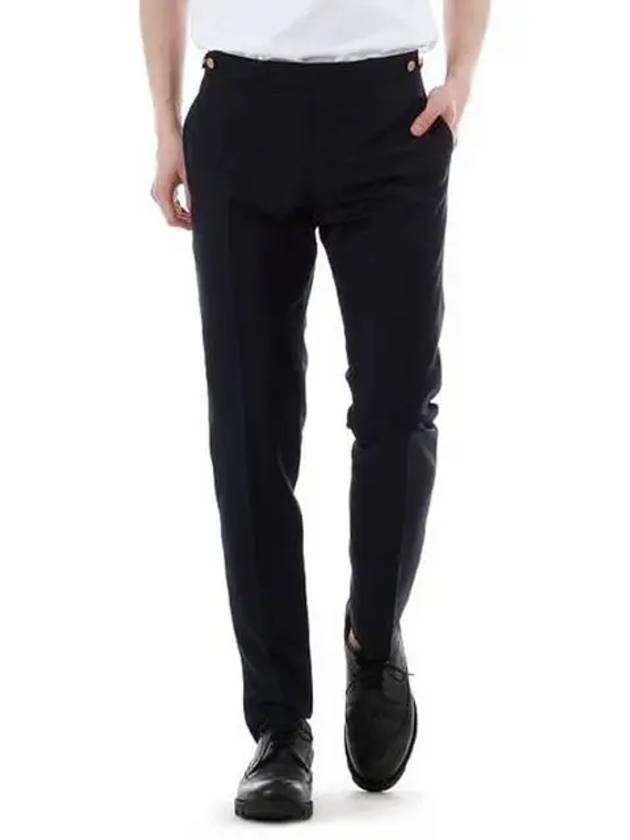 Low Rise Side Tab Wool Slacks Navy - THOM BROWNE - BALAAN 3