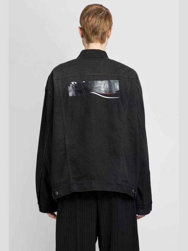 Political Campaign Logo Oversized Denim Jacket Black - BALENCIAGA - BALAAN 7