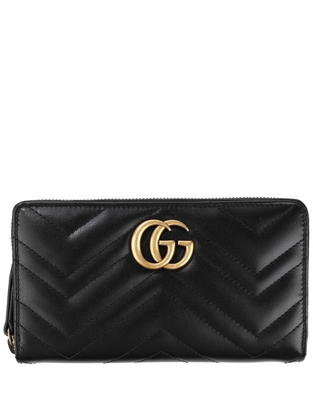 GG Marmont Chevron Matelasse Zipper Around Long Wallet Black - GUCCI - BALAAN 2