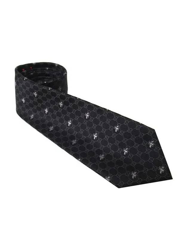 Interlocking GG Pattern Bee Print Tie Black - GUCCI - BALAAN 3