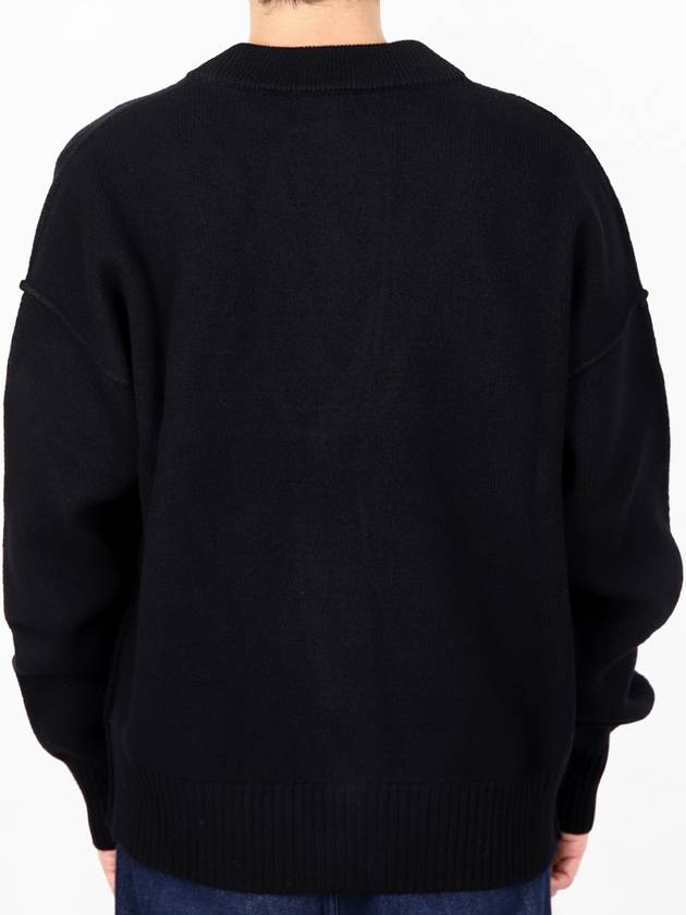 Heart Logo V Neck Wool Cardigan Black - AMI - BALAAN 3