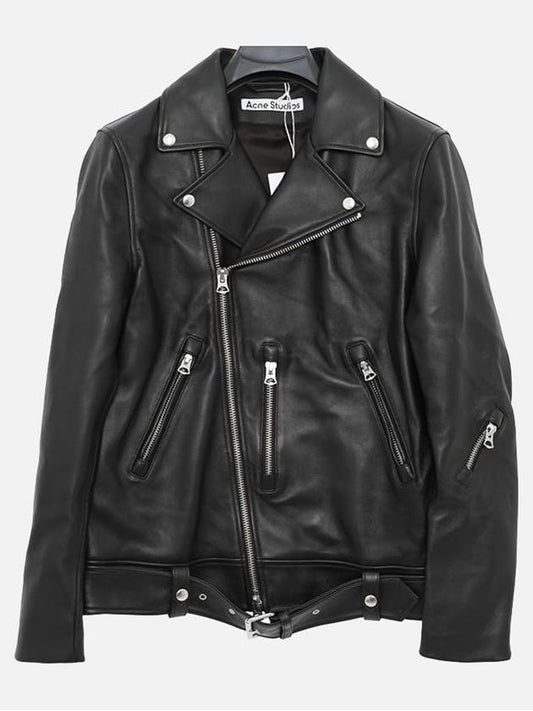 Zipper Detail Leather Biker Jacket Black - ACNE STUDIOS - BALAAN 2