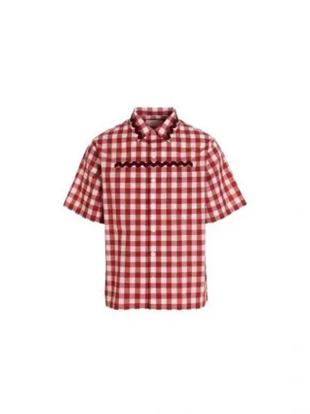 Check Short Sleeve Shirt Red - PRADA - BALAAN 2