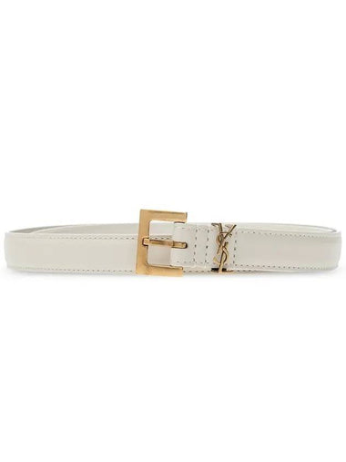 Monogram Square Leather Belt White - SAINT LAURENT - BALAAN 1