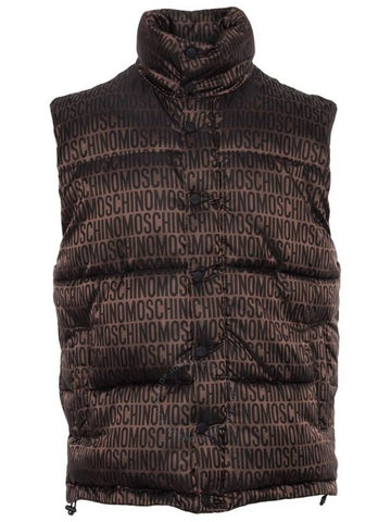 Moschino Men's Fantasy Print Brown Logo-Jacquard Gilet, Brand Size 52 (US Size 42) - MOSCHINO - BALAAN 1