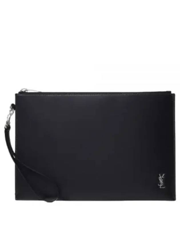 Tiny Monogram Silver Clutch Bag Black - SAINT LAURENT - BALAAN 2