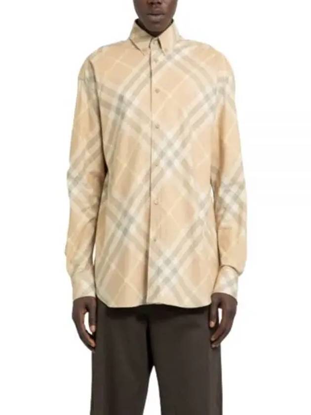 Check Cotton Long Sleeve Shirt Beige - BURBERRY - BALAAN 2