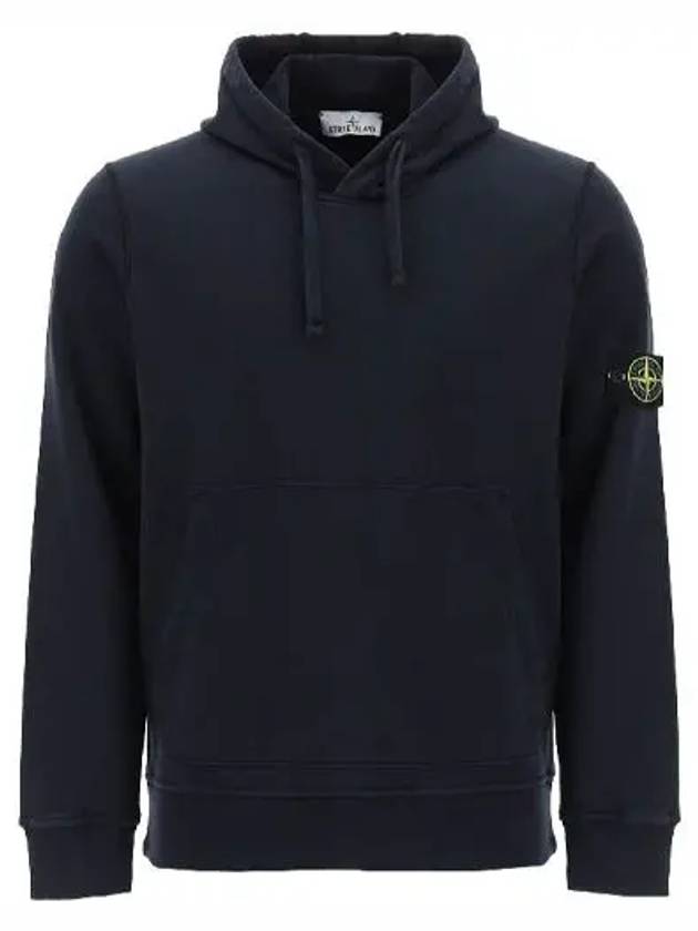 Logo Patch Drawstring Hoodie Navy - STONE ISLAND - BALAAN 2