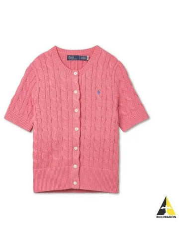 W cable knit short sleeve cardigan pink - POLO RALPH LAUREN - BALAAN 1