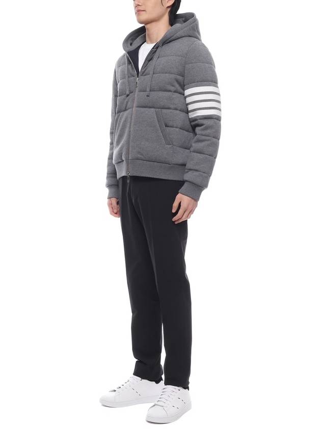 Jersey Stitch Padded 4 Bar Zip-Up Hoodie Grey - THOM BROWNE - BALAAN 5