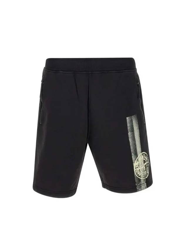 Washing Wappen Logo Training Cotton Shorts Black - STONE ISLAND - BALAAN 1