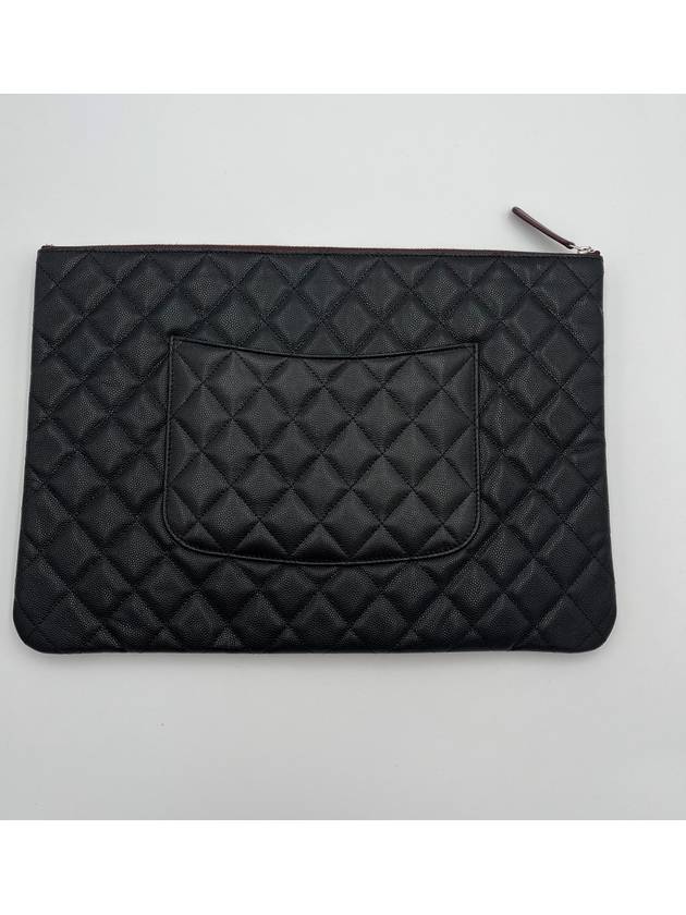 Medium Classic Clutch Bag Caviar Leather & Silver Black - CHANEL - BALAAN 3