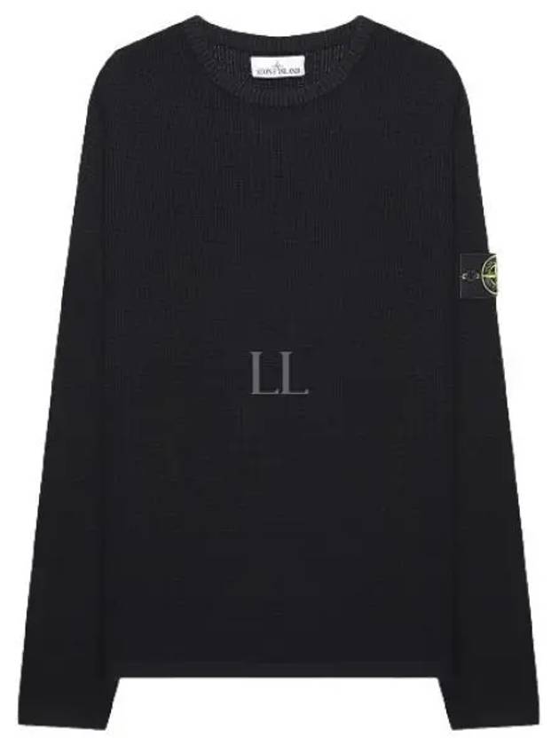 Men's Logo Patch Crew Neck Soft Cotton Knit Top Black - STONE ISLAND - BALAAN 2