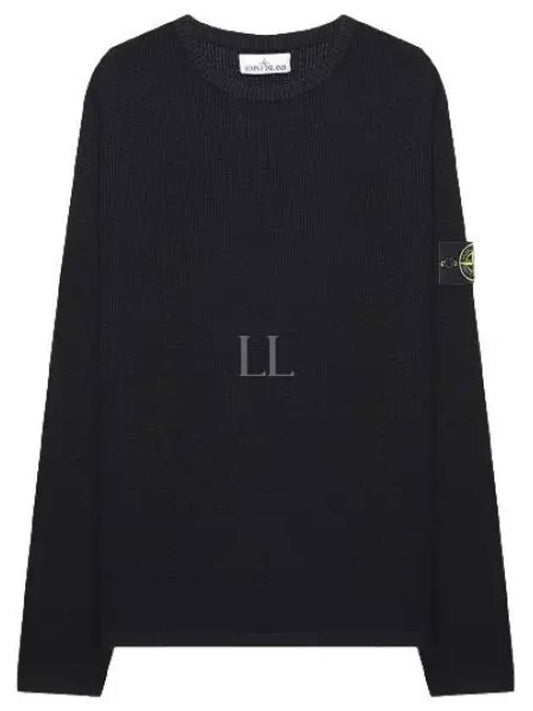 Men's Logo Patch Crew Neck Soft Cotton Knit Top Black - STONE ISLAND - BALAAN 2