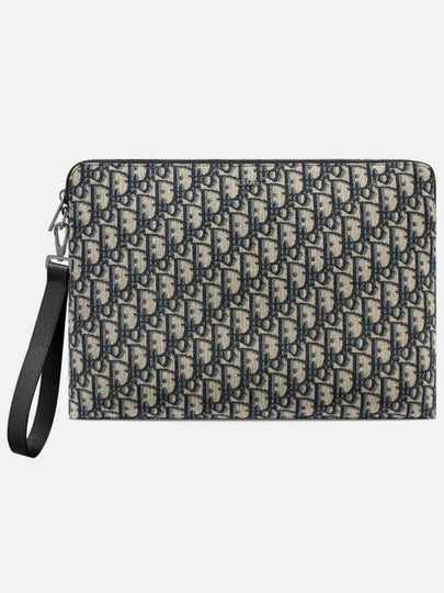 Oblique Zipper Jacquard A4 Pouch Clutch Bag Black Beige - DIOR - BALAAN 2