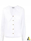 Women's Wide Collar Plunge Neck Cotton Shirt White - GANNI - BALAAN 2