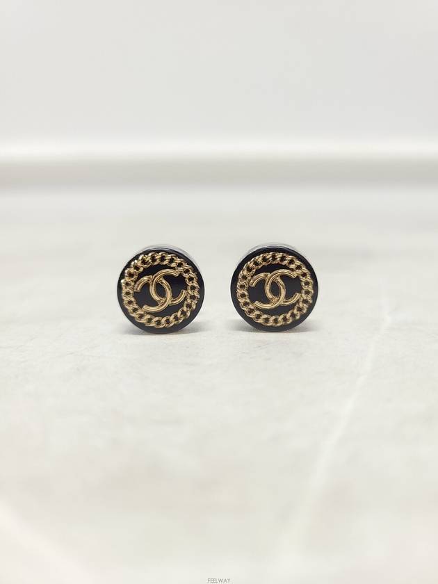 Used luxury goods Lewis It Black CC logo gold chain circle earrings - CHANEL - BALAAN 1