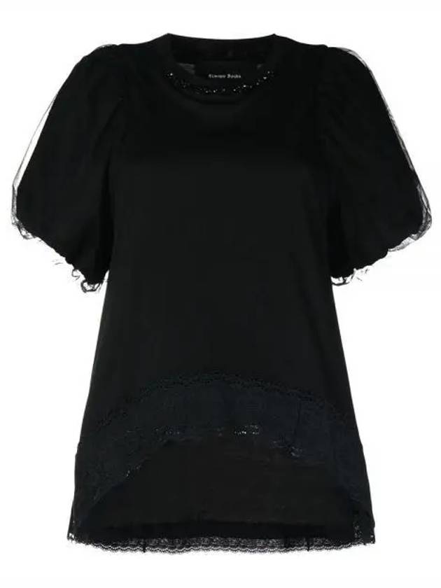 Simone Rocha Lace Trimmed Tulle Short Sleeve T Shirt Black White TS338TB0553 - SIMONE ROCHA - BALAAN 1