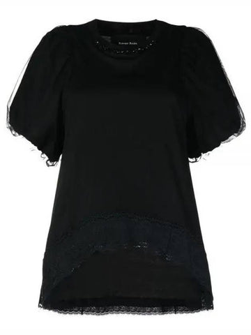 Simone Rocha Lace Trimmed Tulle Short Sleeve T Shirt Black White TS338TB0553 - SIMONE ROCHA - BALAAN 1