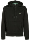 Embroidery Logo Kangaroo Pocket Fleece Zip Up Hoodie Black - LACOSTE - BALAAN 1