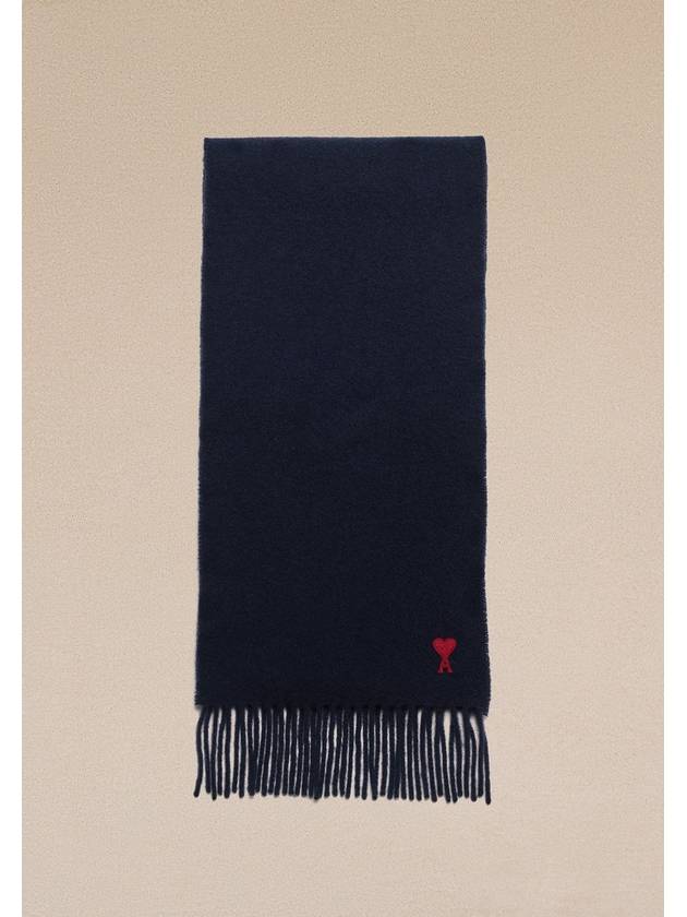 Small Heart Logo Wool Scarf Navy - AMI - BALAAN 5