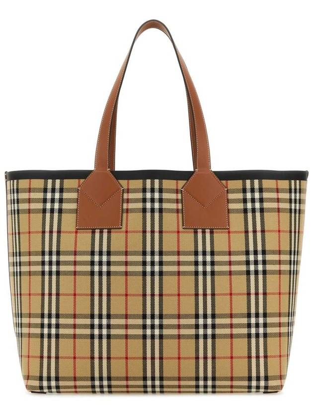 Check Large London Cotton Tote Bag Brown - BURBERRY - BALAAN 2