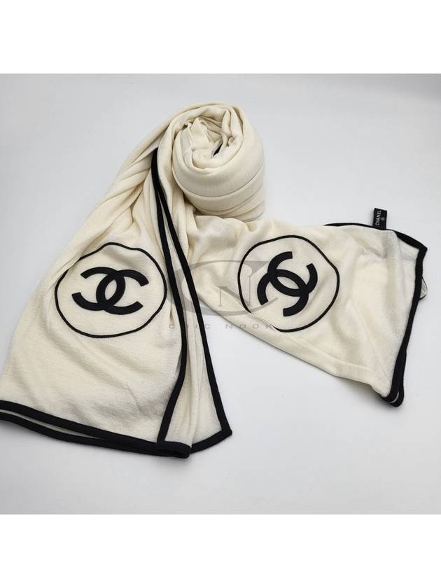 CC Logo Cashmere Silk Scarf Ivory - CHANEL - BALAAN 3