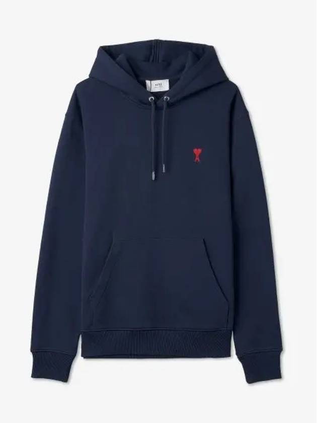 Small Heart Logo Cotton Hoodie Blue - AMI - BALAAN 2