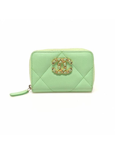 Women s Chanel AP0949 Green Lambskin Gold CC Logo 19 Zipper Coin Card Wallet 30s gt Money clip purse Gangbuk used luxury goods - CHANEL - BALAAN 1