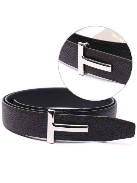 Silver Hardware T Logo Reversible Leather Belt Brown - TOM FORD - BALAAN 2