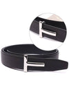 Silver Hardware T Logo Reversible Leather Belt Brown - TOM FORD - BALAAN 3