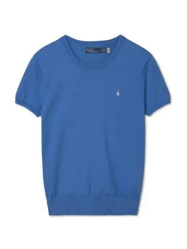 30 Paid W Cotton Blend Short Sleeve Sweater Blue - POLO RALPH LAUREN - BALAAN 1