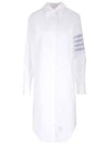 Diagonal 4-Bar Cotton Shirt Midi Dress White - THOM BROWNE - BALAAN 2