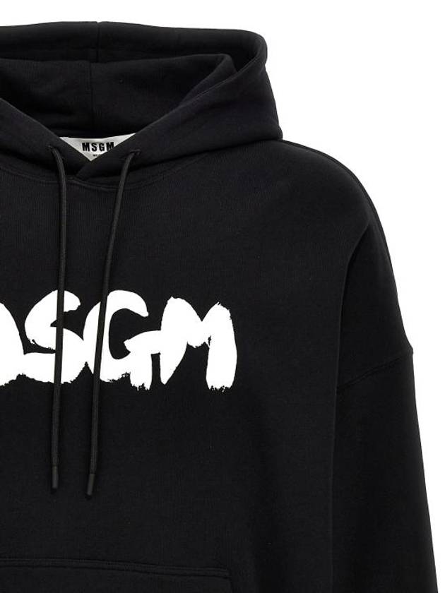 Brushed Logo Cotton Hoodie Black - MSGM - BALAAN 4