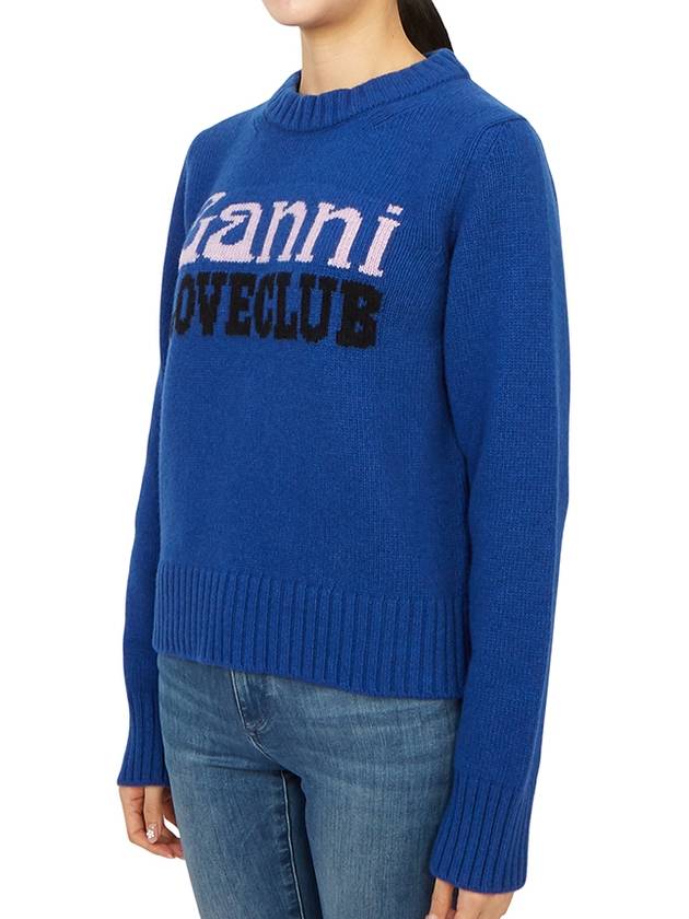 Logo Intarsia Crew Neck Knit Top Blue - GANNI - BALAAN 3