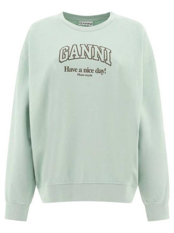 Logo Crew Neck Sweatshirt Aqua Form - GANNI - BALAAN 1