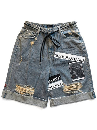 Chaos Patch Fold Up Denim Shorts Rusty Blue - BLACKBLOND - BALAAN 1