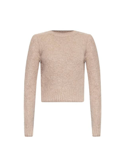 Paris Women's Brushed Crew Neck Wool Alpaca Knit Top Beige - AMI - BALAAN.