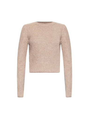 Crew Neck Brushed Wool Alpaca Knit Top Beige - AMI - BALAAN 1