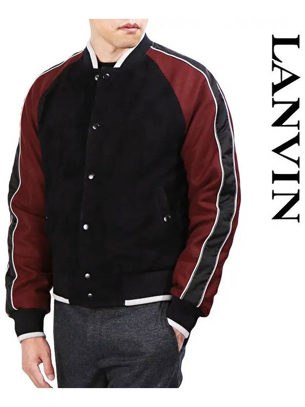 Suede Piping Baseball Bomber Jacket Black Red - LANVIN - BALAAN 2