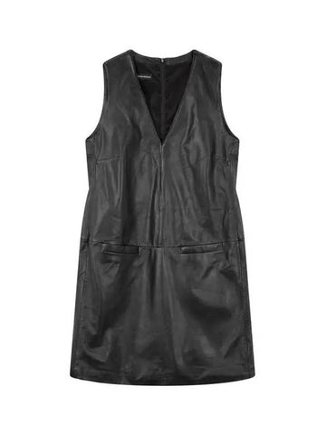 Women s deep V neck leather dress black 270123 - EMPORIO ARMANI - BALAAN 1